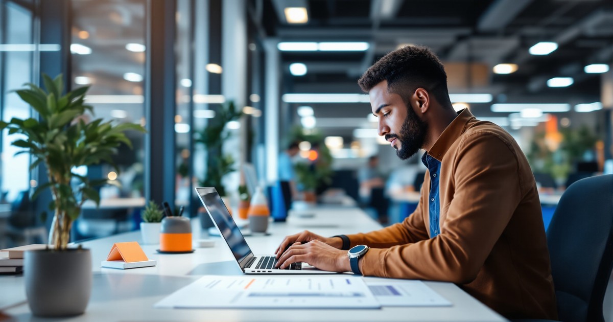 Geschäftsmann plant Google Ads Strategie am Computer